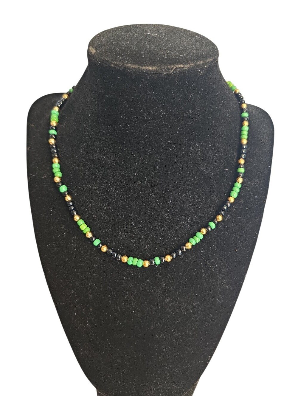 Vintage Ogun Santero? Green Black Gold Colored Beads Glass? 17"